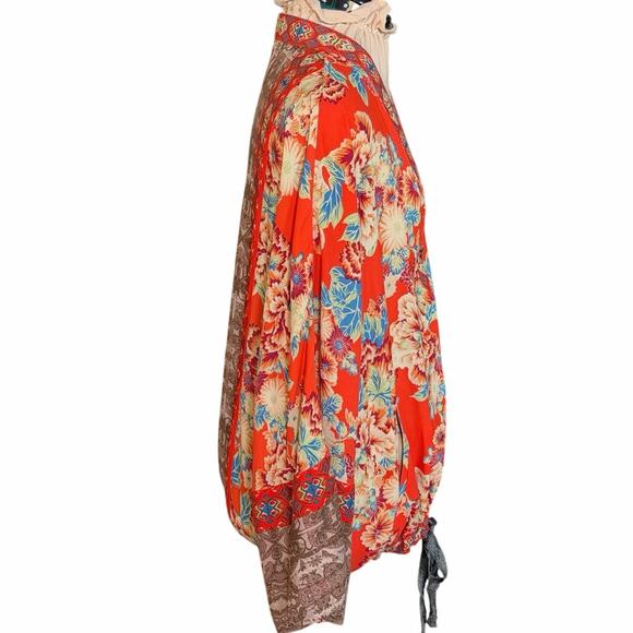Free People Wildflower Cinched Zip Kimono Jacket Orange Blue Cream Floral M L - Picture 3 of 10